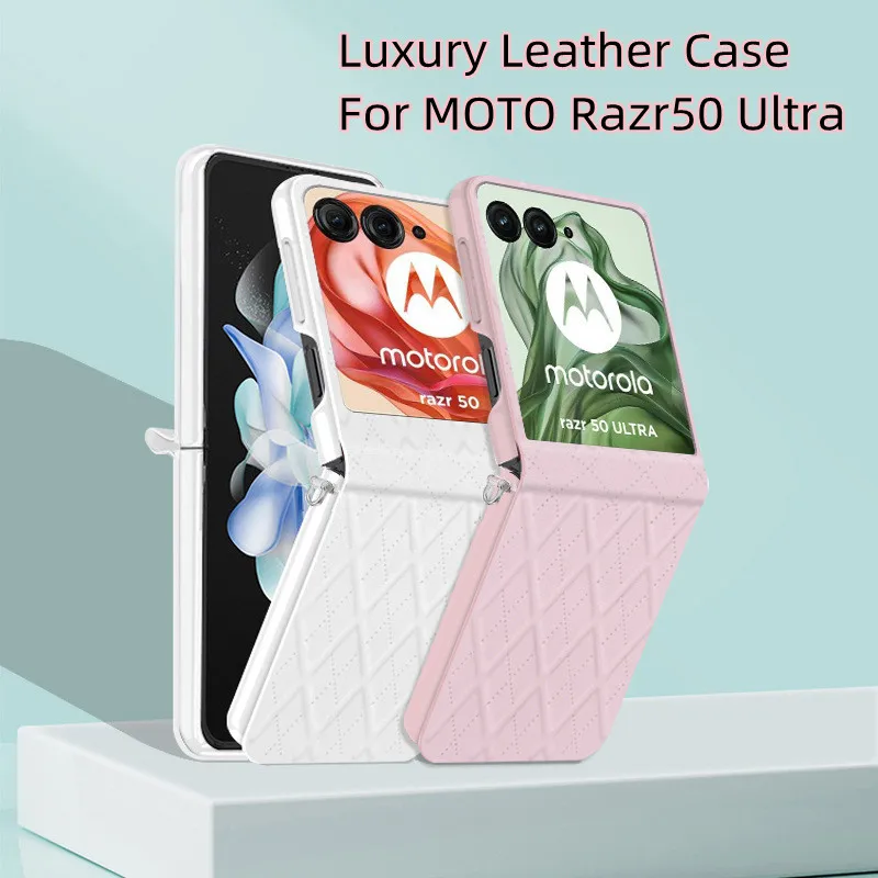 Funda para Moto Razr 50, cubierta de protección de lente de Metal de cuero de diamante ultrafino, a la moda, para Motorola Razr 50 Ultra