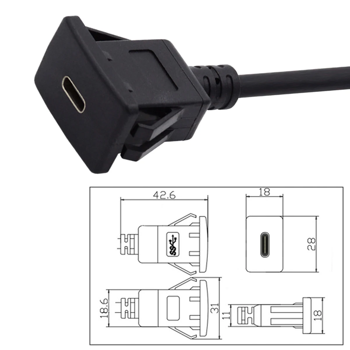 Chenyang-Cable de extensión para Panel de salpicadero de coche, montaje de pestillo empotrado, impermeable, a prueba de polvo, USB-C tipo C, USB 3,1, 10gbps - imagen 5