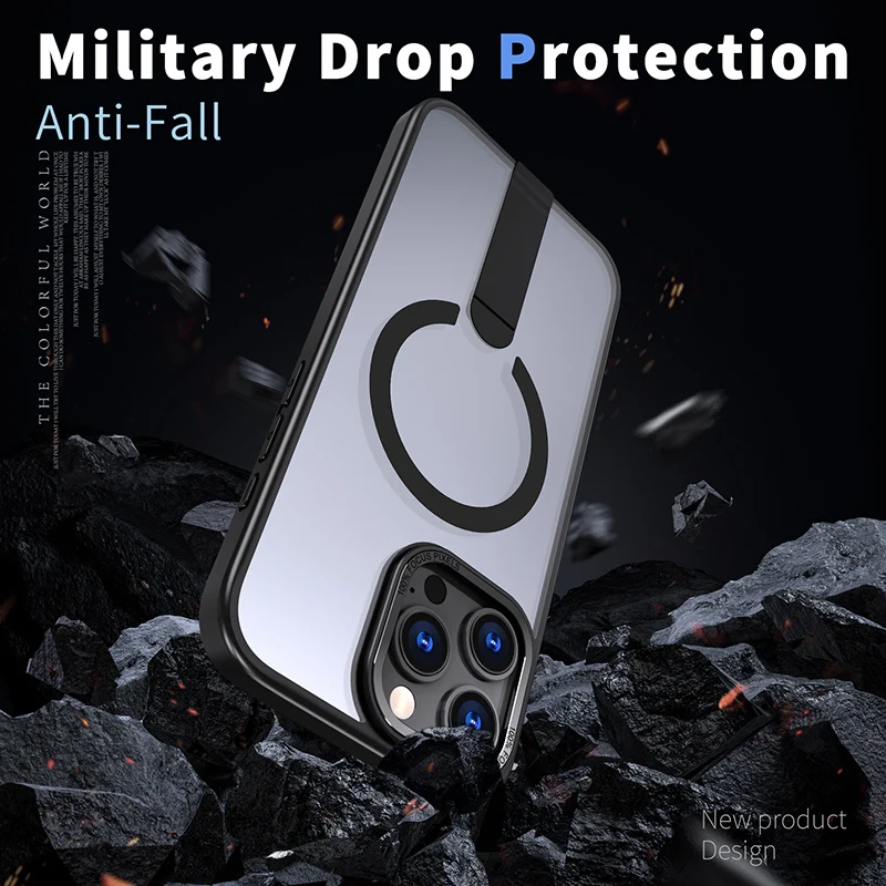 Para Magsafe soporte magnético de Metal suave TPU borde duro PC funda de teléfono para iPhone 16 Pro Max 14 11 12 13 15 Pro Max contraportada - imagen 4