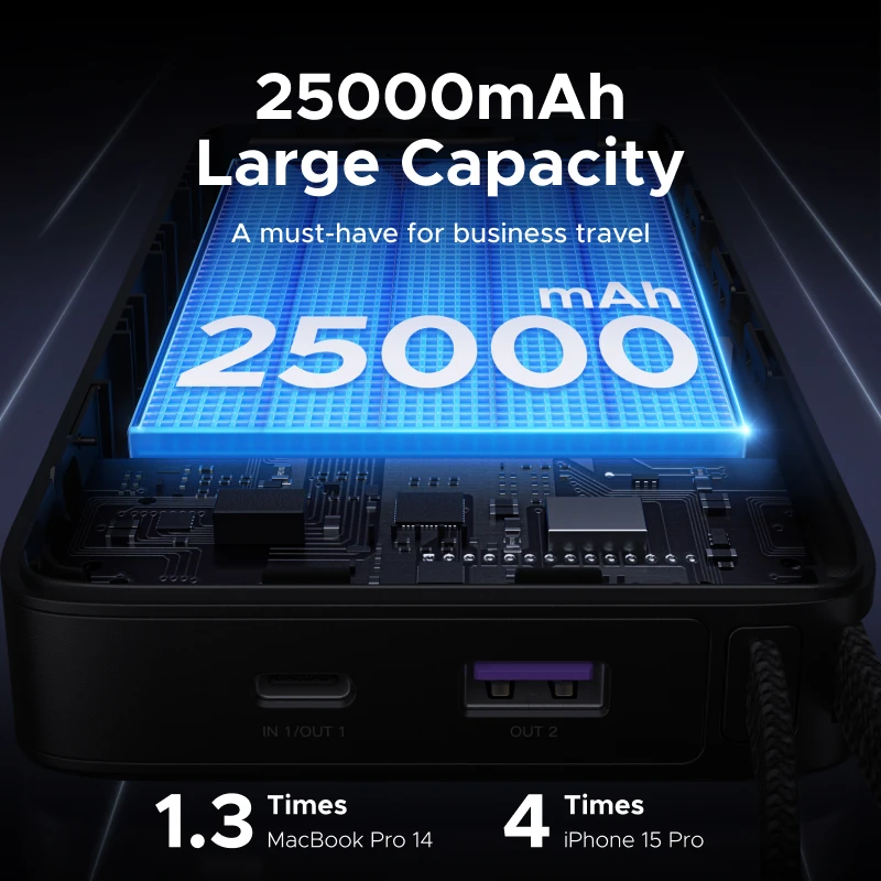 UGREEN Nexode PD 165W 25000mAh Power Bank 140W PD3.1 Cargador rápido portátil para computadora portátil con cables duales tipo C Batería externa - imagen 4