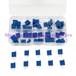50 unids/lote resistencia Variable 3296 de alta precisión con caja gratis kit electrónico diy 3296W Kit de potenciómetro recortador multivuelta