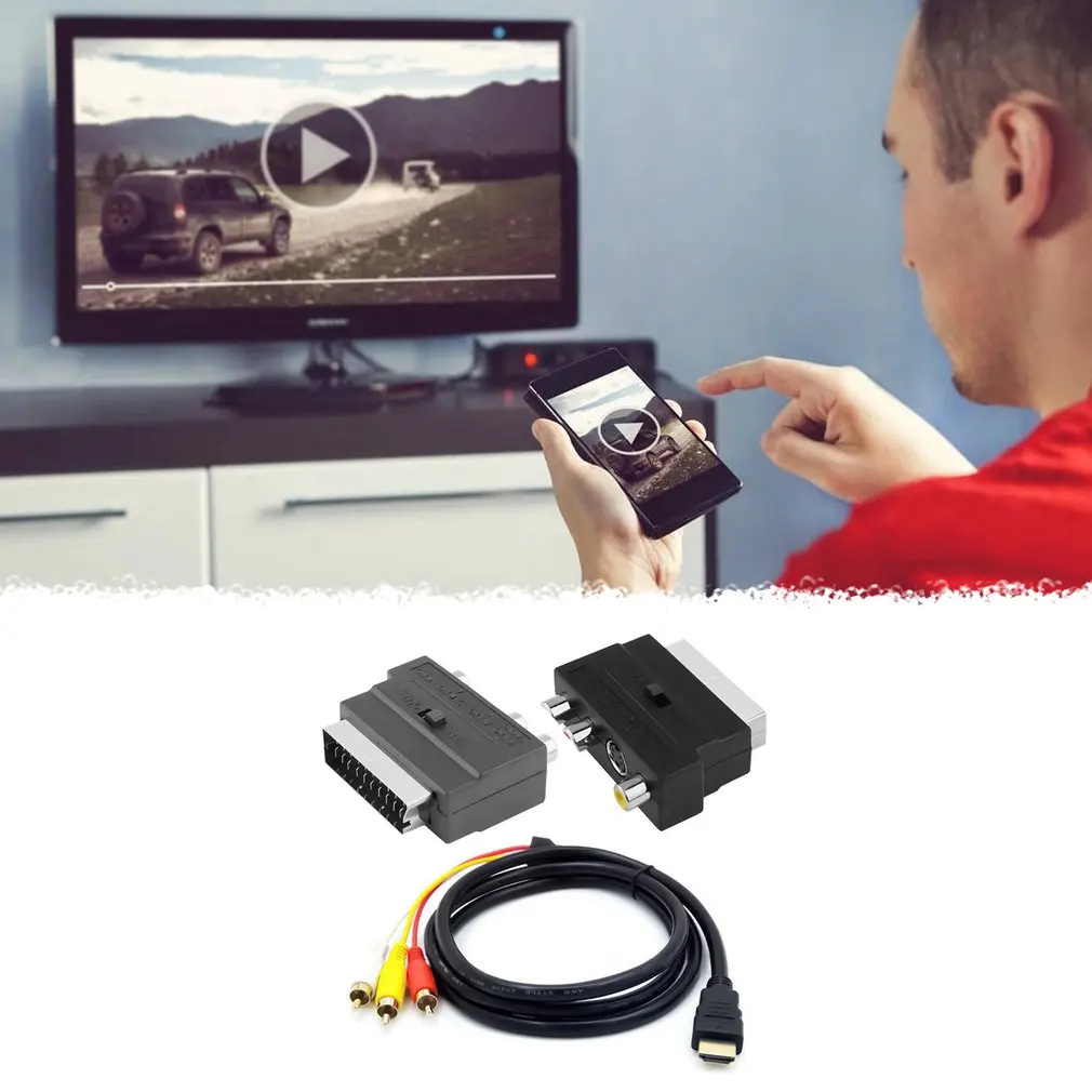 Nuevo Cable adaptador dos en uno compatible con HDMI de 1,5 M a 3Rca Scart macho s-video a 3 Rca Av Cable de Audio 3 adaptador Rca Dropshipping - imagen 3