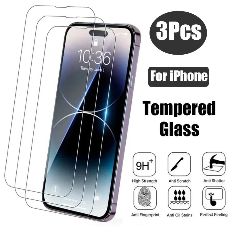 3 piezas de vidrio templado para iPhone 11 12 13 14 15 Pro XR X XS Max Protector de pantalla para iPhone 12 13 Mini vidrio