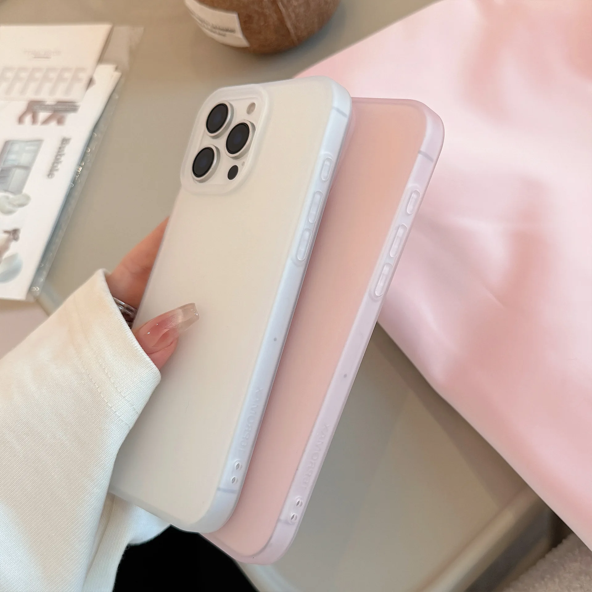 Funda de teléfono blanca y rosa transparente para iPhone 16 Pro Max Plus, 15, 14, 13, 12, 11, Mini mate, a prueba de golpes, transparente para niñas - imagen 4