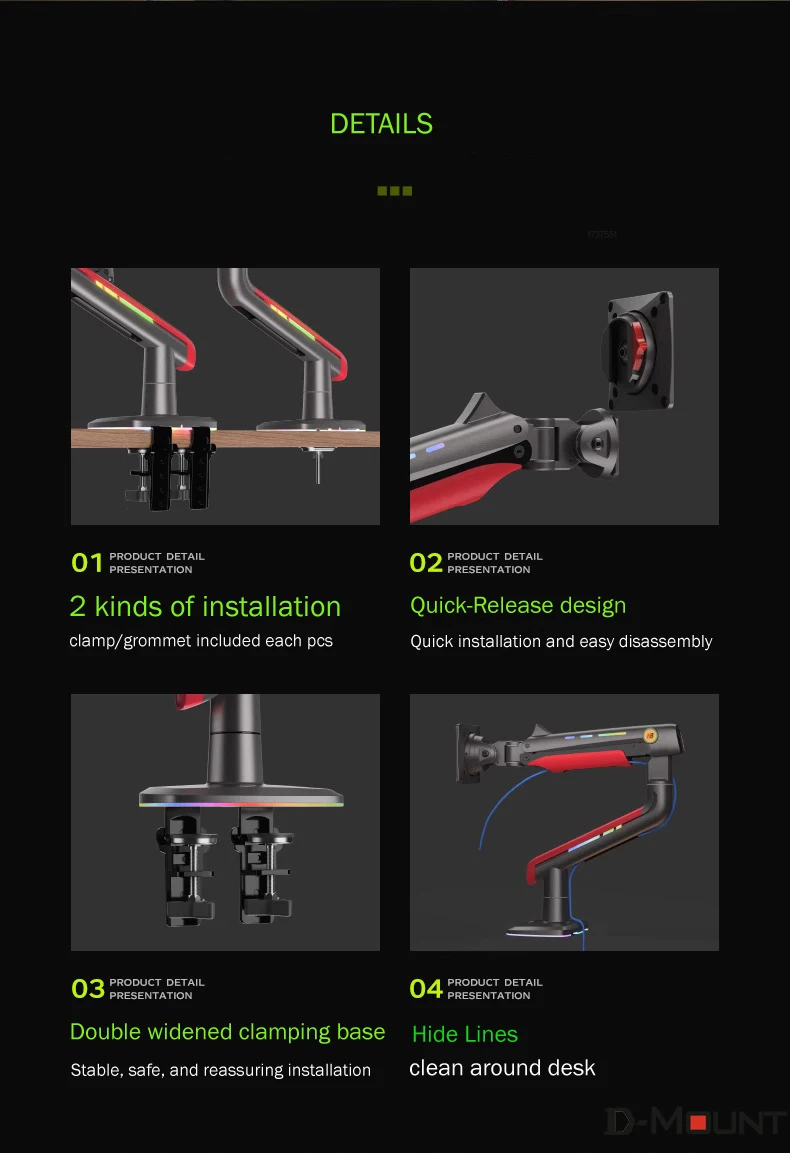 NB aluminio L50 G60 resorte mecánico 32 "-60" 55 "alto arco plano Monitor de juego soporte de escritorio 360 rotación 2-20kg - imagen 5