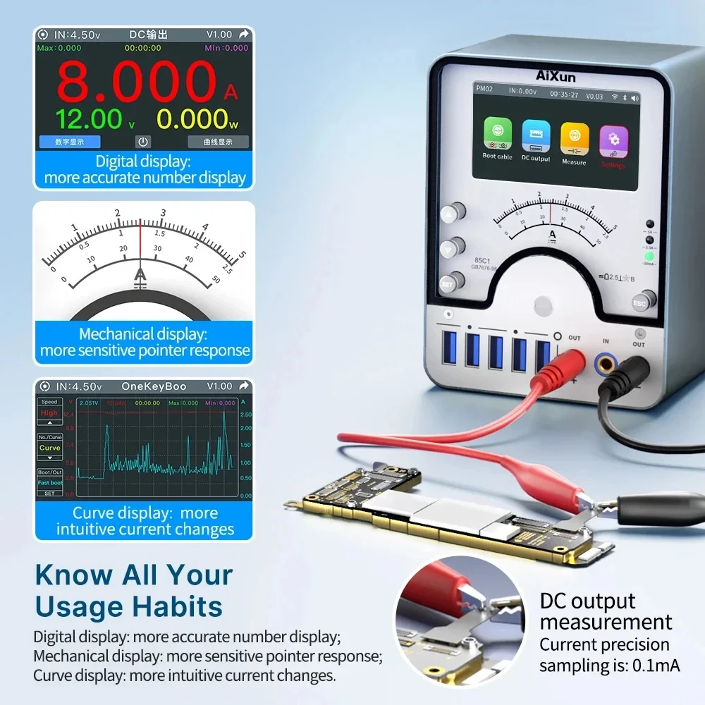 Aixun PM02 pantalla Digital inteligente fuente de alimentación de carga rápida regulada para herramienta de fuente de alimentación de detección de reparación de equipos - imagen 5