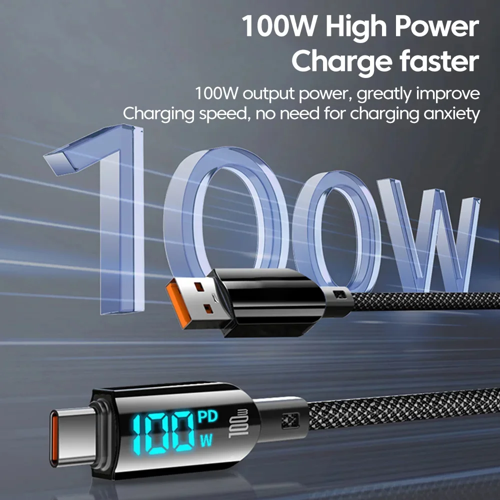NNBILI-Cable tipo C de carga rápida para móvil, Cable de datos de 100W con pantalla Digital USB C a USB C para iPhone 15, Samsung, Huawei y Xiaomi - imagen 3