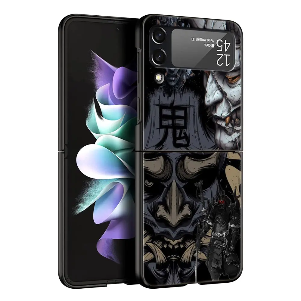 Funda de teléfono japonesa con cara de fantasma samurái para Samsung Galaxy Z Flip3 Flip4 Flip5, carcasa para Z Flip 3 4 5 6 7, funda plegable dura - imagen 2