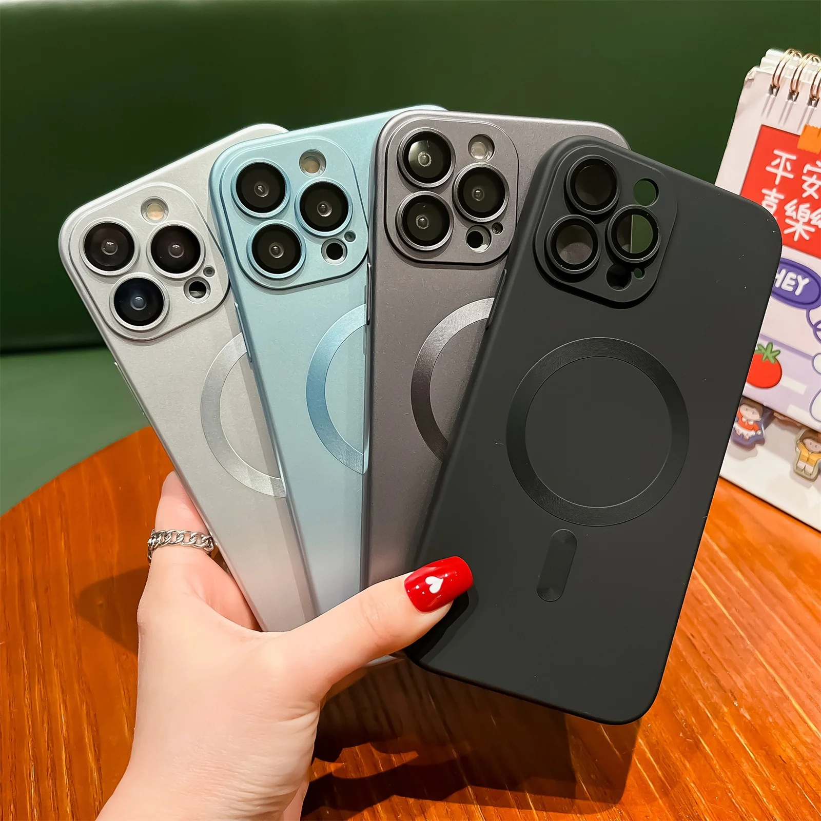 Funda mate de lujo para iPhone, carcasa trasera magnética con parachoques de carga inalámbrica para iPhone 15, 14, 13, 12, 11, 15 Pro Max Plus - imagen 3