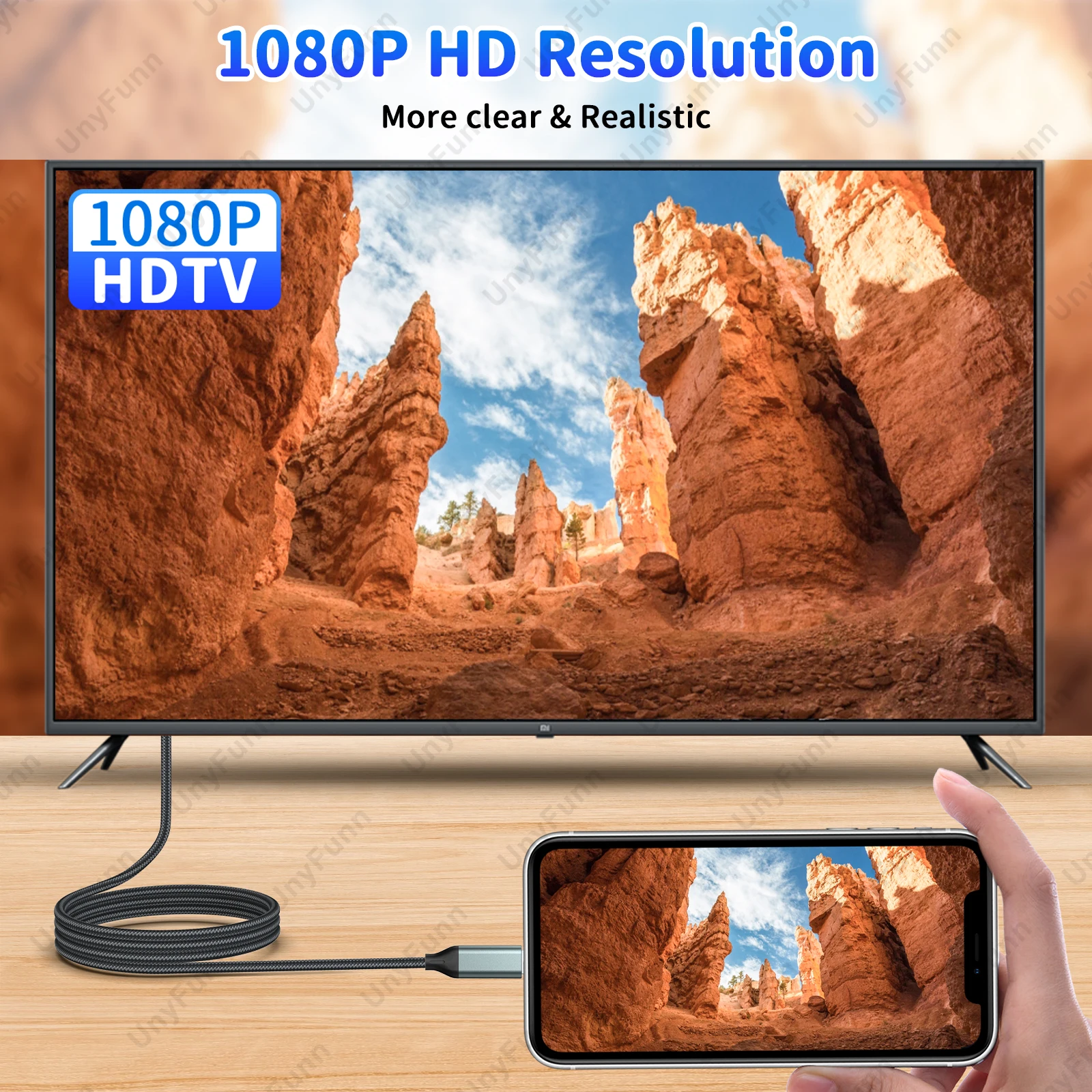 Cable HDTV para iPhone a TV, conector adaptador de iluminación a HDTV para iPhone14, 13, 12, 11 salidas de TV con pantalla HD 1080P de 6,56 pies - imagen 4