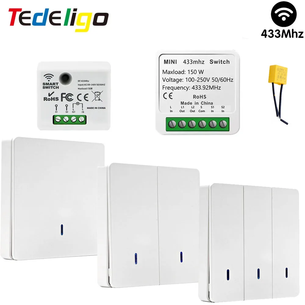 Interruptor de luz de 2 vías sin neutro, Mini módulo controlador inalámbrico de relé de 1/2 canales interruptor de pared de Control remoto RF 110v 220v ON/OFF