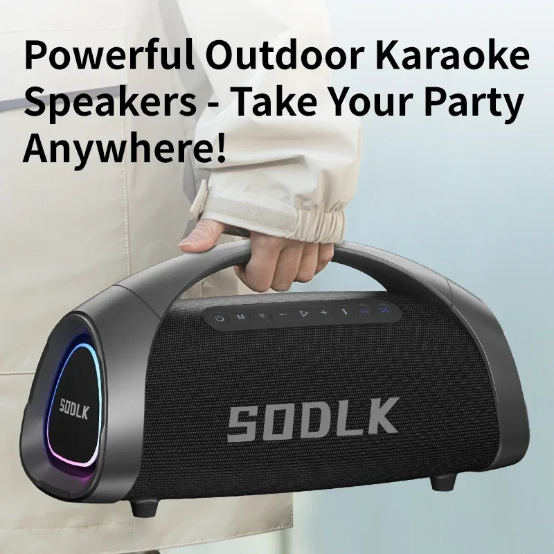 Altavoz Bluetooth inalámbrico portátil de alta potencia de 320W IPX6 resistente al agua graves pesados con micrófonos duales para Karaoke - imagen 3
