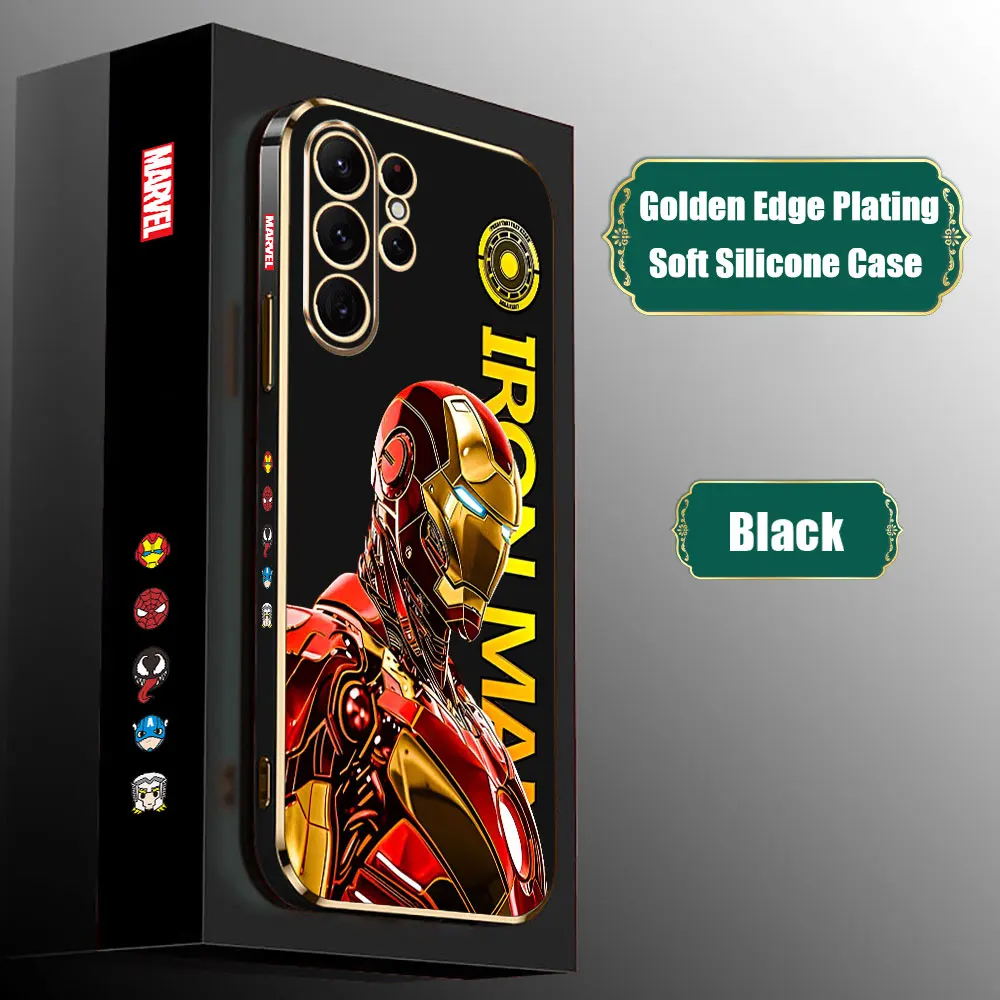 Funda de teléfono Cool Marvel Iron Man S24Ultra para Samsung Galaxy S24, S23, S22, S21, S20 Ultra Fe, S10, S9, S24 Plus, 5G, cubierta chapada de lujo - imagen 3