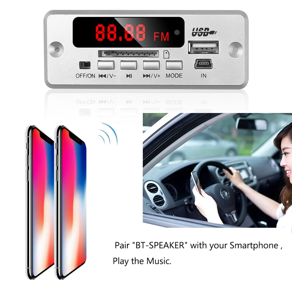 Placa decodificadora MP3 con Bluetooth 5,0, módulo de Audio de 12V, reproductor de MP3 para coche, altavoz de música para vehículos, MP3, USB, FM, tarjeta de Radio TF - imagen 5