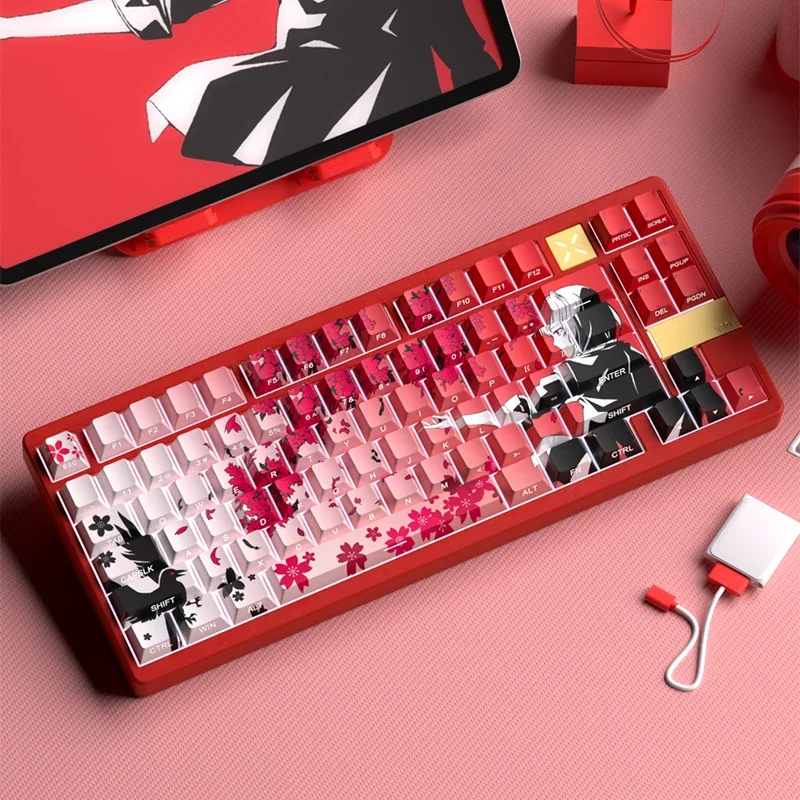 Yukiaim Keycaps personalizado PBT cereza perfil tallado lateral Keycap lindo Sakura dibujos animados Anime Point Key Cap para teclado de juegos regalo - imagen 4