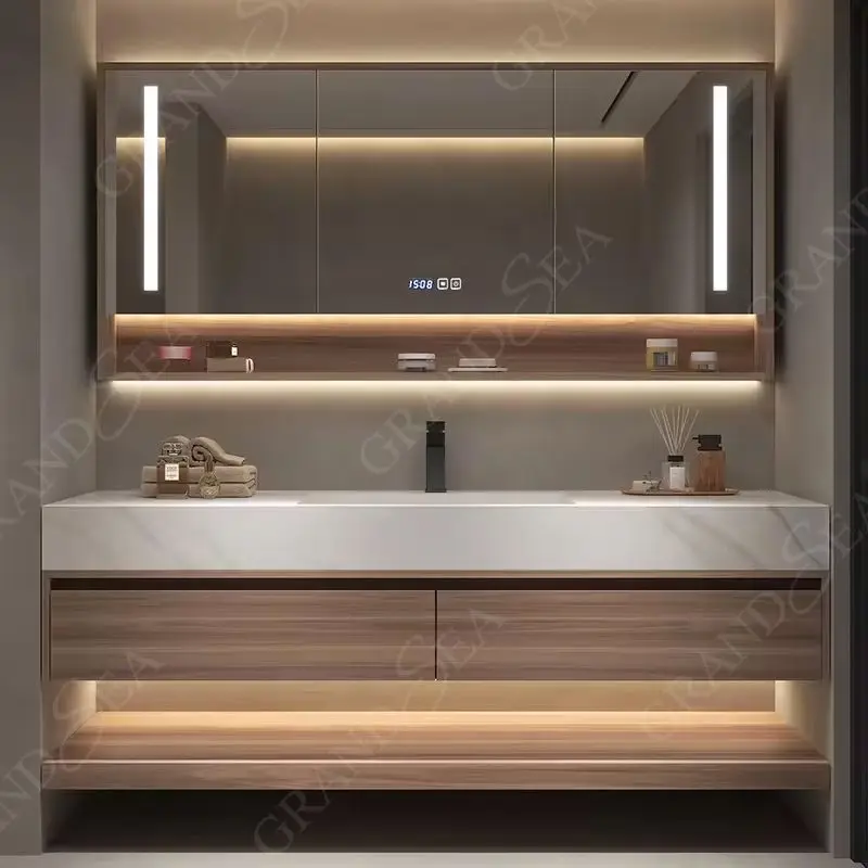 Modern Wood Granite Modern Small Bathroom Vanity Design Mirror Sink Bathroom Furniture Cabinet - imagen 2