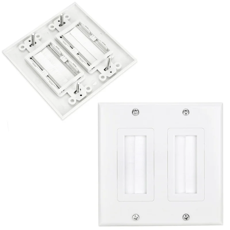 Placa de pared con cepillo, Panel de montaje en pared blanco, placa de pared, Cable de paso a través de Cable de inserción, placa de pared para TV HDMI, sistemas de cine en casa - imagen 2