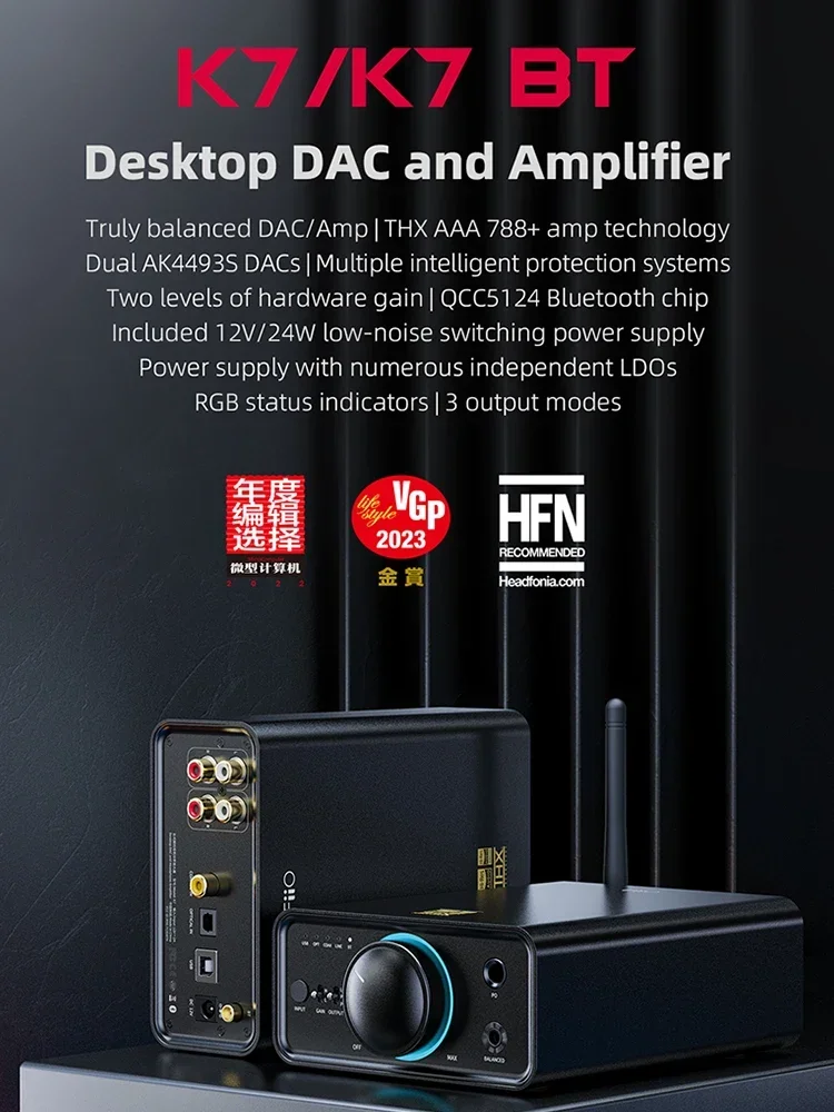 FiiO K7 K7BT amplificador de auriculares HIFI Bluetooth DAC DSD amplificador de auriculares Dual AK4493S entrada RCA Coaxial óptica regalo de música - imagen 2