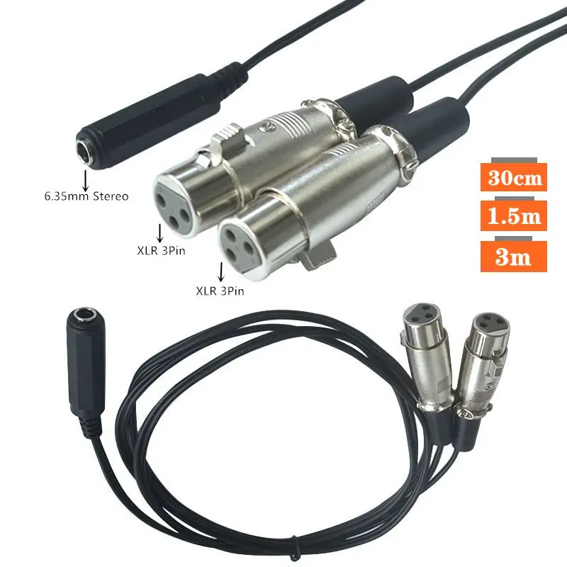 Cable de Audio balanceado XLR hembra a XLR, tarjeta 6,35 de tres núcleos, 6,35, 3 metros