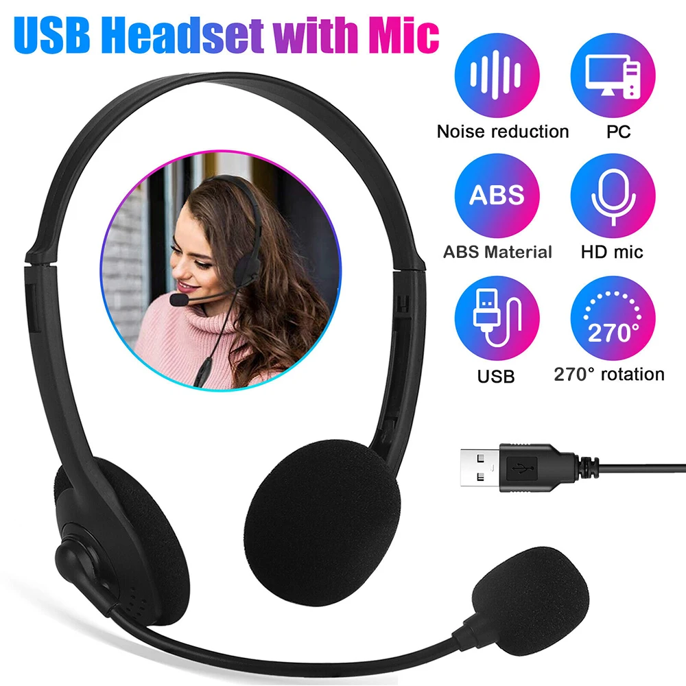 Micrófono universal USB para juegos con cancelación de ruido, auriculares con cable, auriculares para juegos supraaurales ajustables, compatibles con computadoras, etc.