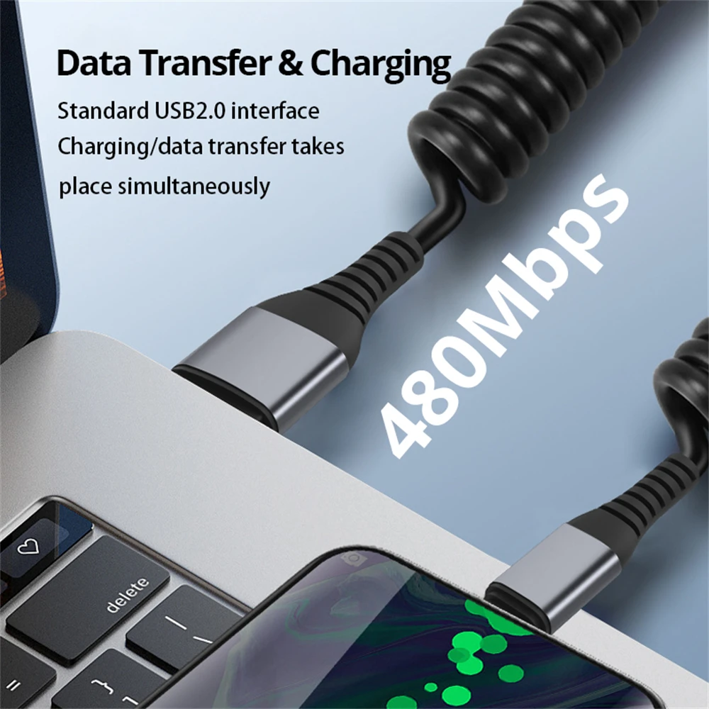 NNBILI Cable de carga rápida telescópico de 66W, cargador USB 6A, Cable tipo C, Cable de resorte de carga rápida para Huawei, Xiaomi, Samsung - imagen 5