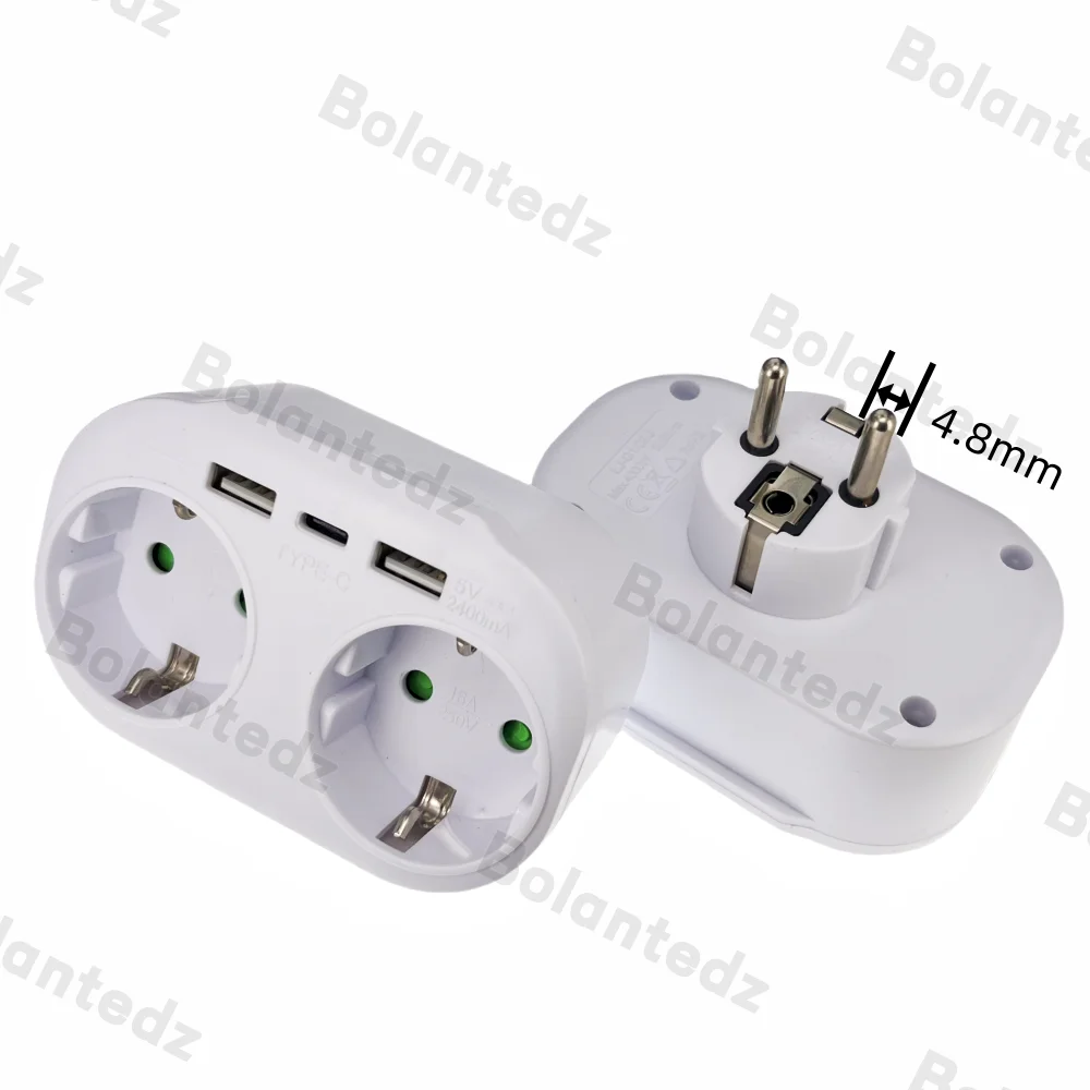Enchufe de pared UE, regleta de alimentación USB, 250V, 16A, extensión de corriente de salida de CA, 4000W, adaptador de enchufe estándar europeo, enchufes convertidores de 1 a 2