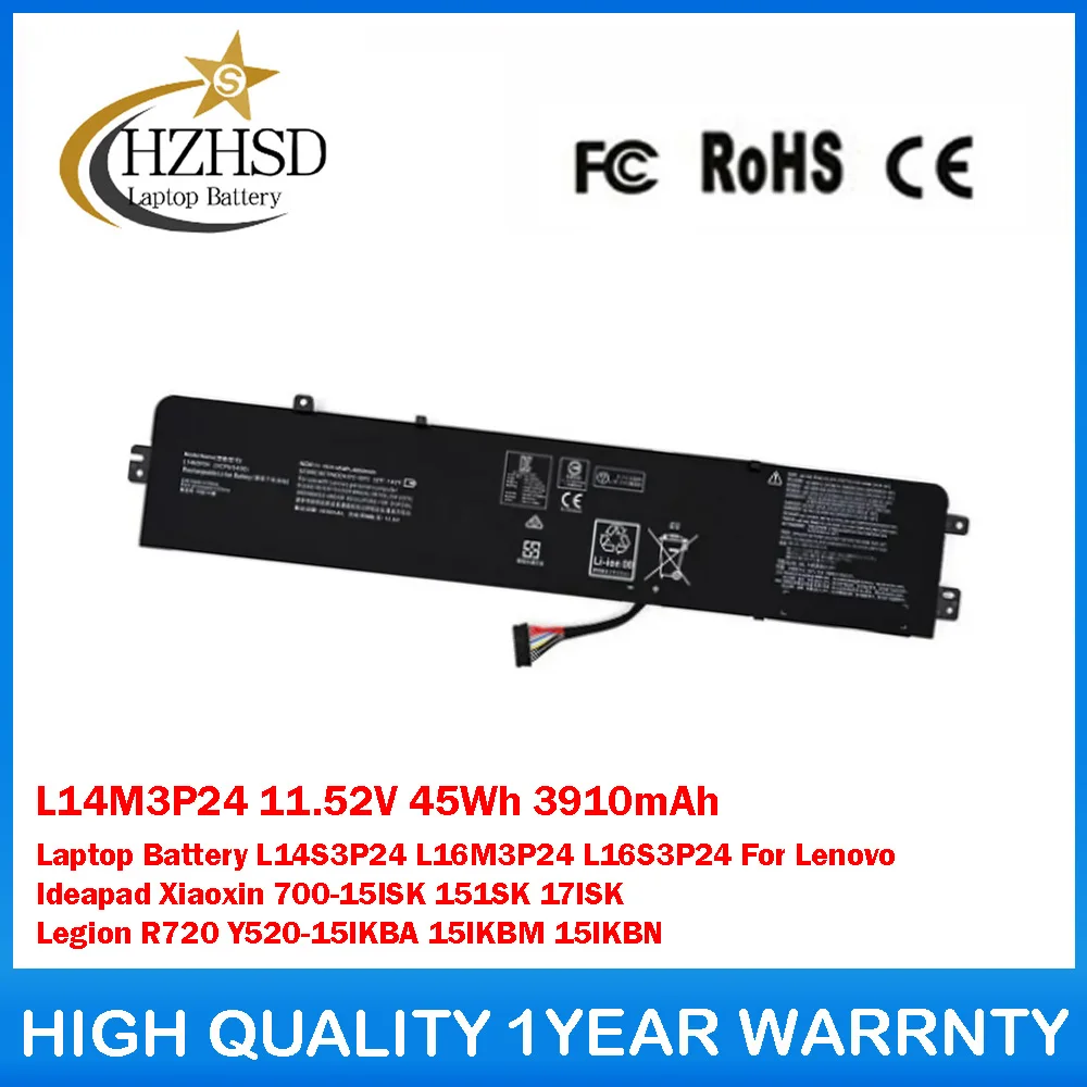 L14M3P24 11,52 V 45Wh 3910mAh batería del ordenador portátil L14S3P24 L16M3P24 L16S3P24 para Lenovo Ideapad Xiaoxin 700-15ISK 151SK 17ISK R720