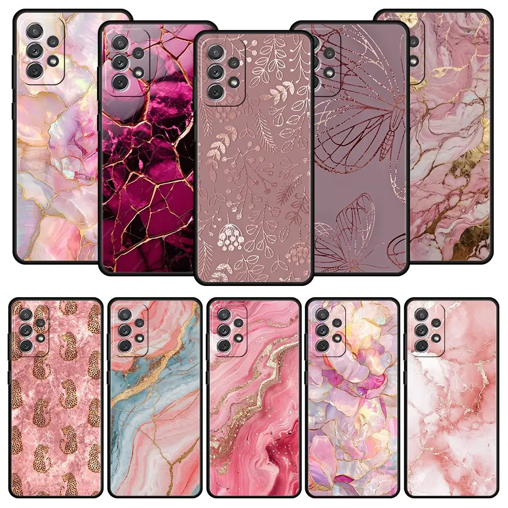 Funda de teléfono de mármol rosa dorado a la moda para Samsung A51 A71 A21S A17 A11 A15 A25 A23 A33 A53 A73 A07 A03S A05S A13 A35 A55 5G
