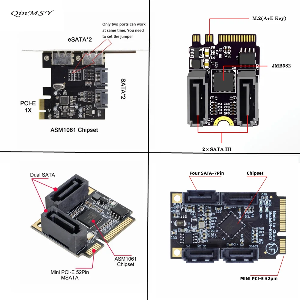 NGFF Key A + E PCI Express y Mini PCI-E PCI Express y PCI-E a 4 puertos SATA 3,0 ESATA PCIE SATA3 tarjeta de expansión de 6Gbps adaptador PCI-E