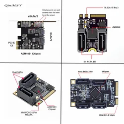 Tarjeta SATA III de 4 puertos 6 Gb/s para M.2 A+E y Mini PCIe