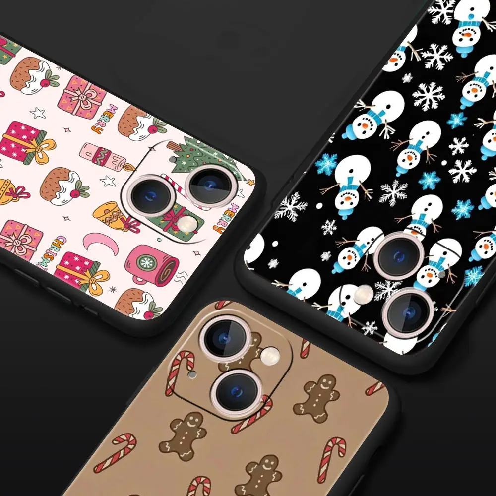 Funda de teléfono de lujo con dibujos navideños para iPhone 17 Air 16 Plus 13 15 14 12 11 Pro MAX 7 8 SE, funda negra de TPU suave - imagen 2