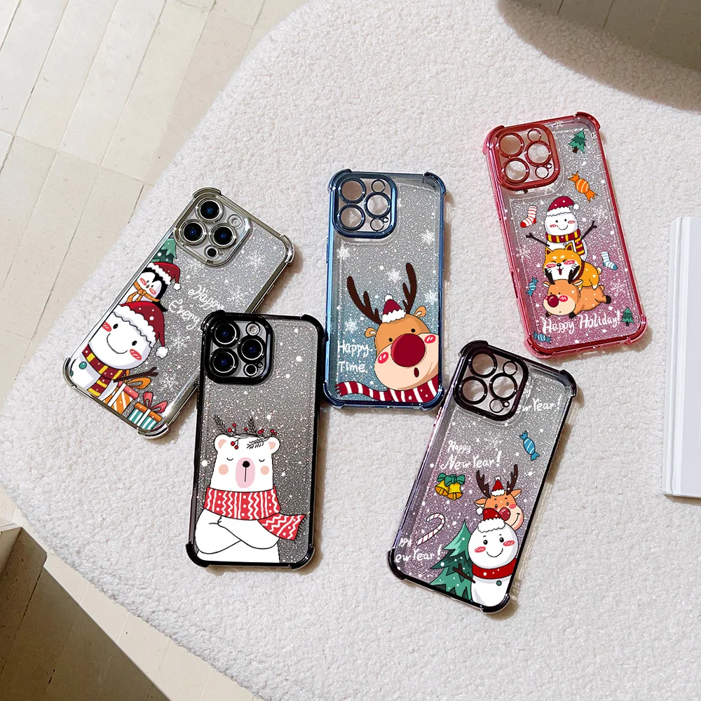 Funda chapada de renos navideños de dibujos animados para Xiaomi Redmi 13C 14C 12C 10C 9A K50 Note 13 12 11 9 4G 5G cubierta anticaída a prueba de golpes - imagen 2