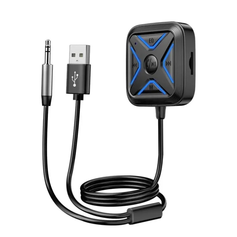 VIKEFON Bluetooth 5,3 AUX adaptador de coche micrófonos duales receptor Bluetooth para llamadas manos libres de coche música automática Audio estéreo