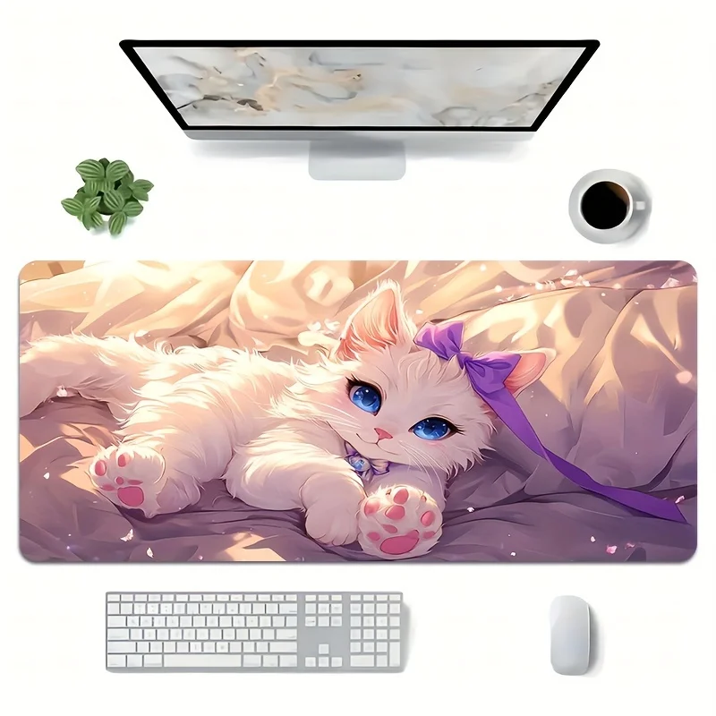 Alfombrilla de ratón con diseño de gato bonito, Base de goma grande, antideslizante, accesorios de escritorio para PC, alfombrilla para teclado de oficina y jugador, alfombrilla decorativa - imagen 2