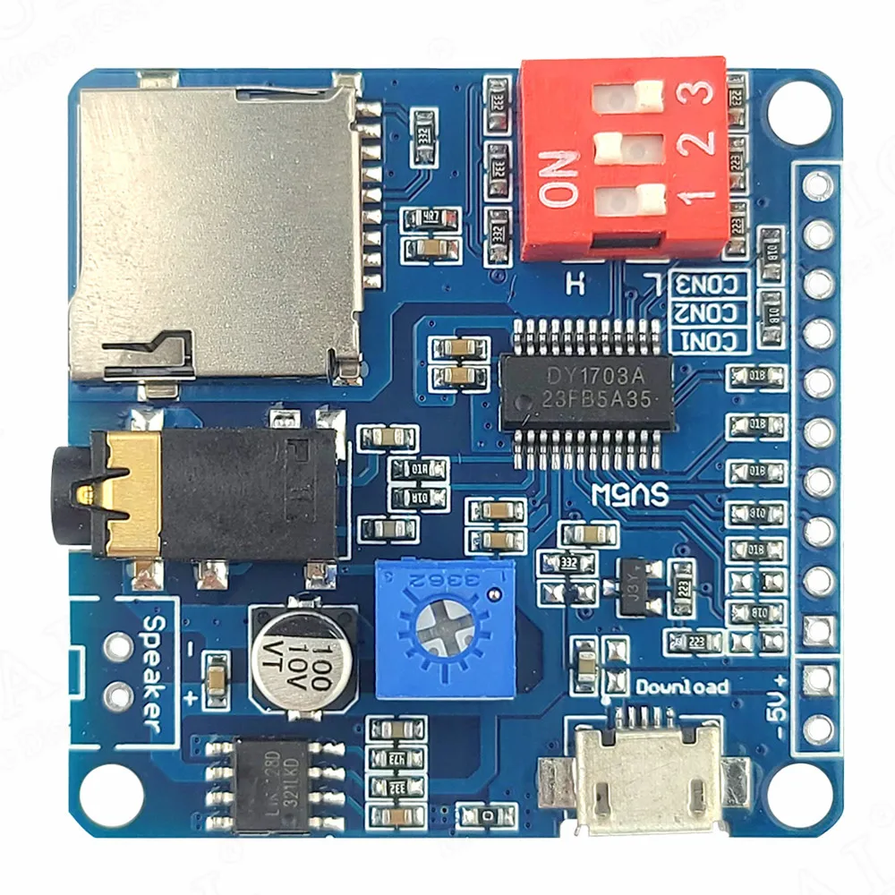 Módulo de sonido de voz DY1703A para Arduino, módulo de reproductor MP3, disparador de E/S UART, placa amplificadora Clase D, tarjeta SD/TF de almacenamiento de 5W y 8M - imagen 2