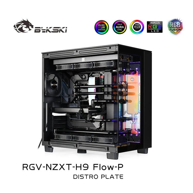 Bykski-Kit de placa de vía fluvial para caja FIow NZXT H9, bomba + ajuste + Ratiador + ventilador + Tubo Combo de sistema de refrigeración por agua, RGV-NZXT-H9 fiow-p - imagen 5