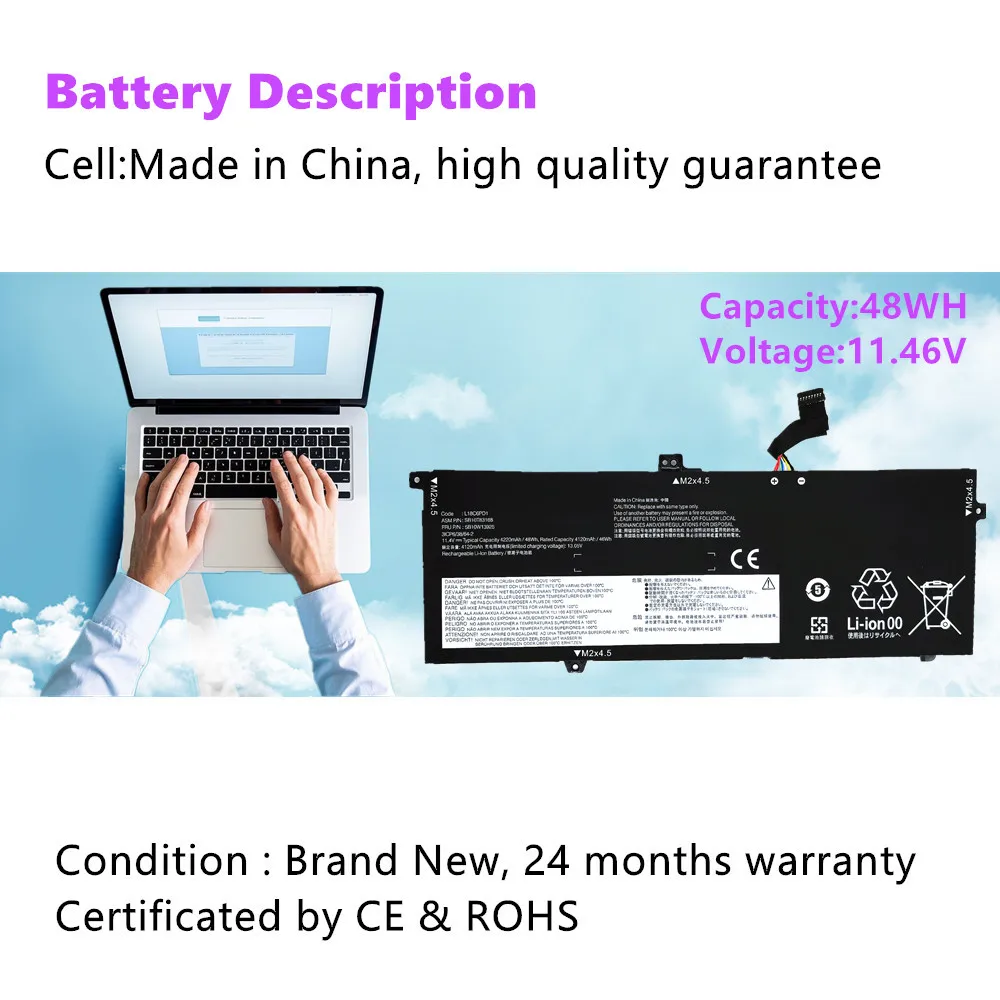 L18C6PD1 batería del ordenador portátil para Lenovo ThinkPad X390 X395 L18M6PD1 X13 1a generación (2020) serie TP00106A L18D6PD1 TP00106B L18M6PD2 - imagen 3