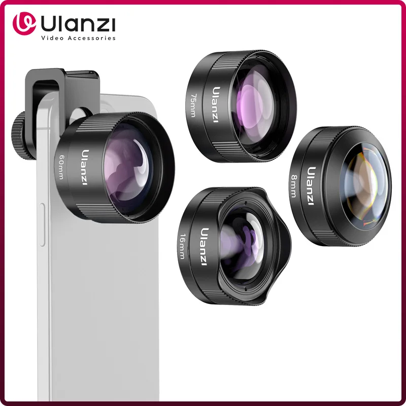 Ulanzi lente móvil Universal 75mm Macro/8mm ojo de pez/16mm gran angular/60mm teleobjetivo para fotografía videografía - imagen 2