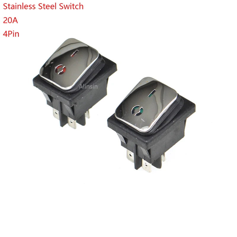Pulsador de acero inoxidable con interruptor basculante de luz, pulsador de encendido/apagado de 16a/250V, 4 pines, impermeable, 1 pieza, 20A, KCD4
