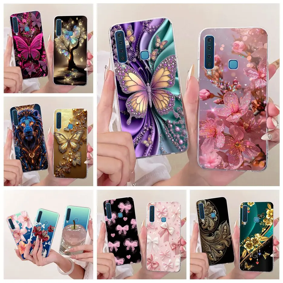 Para Samsung Galaxy A9 2018 funda SM-A920F nuevas flores mariposa cubierta pintada suave funda de teléfono delgada para Samsung A7 2018 A750F bolsas