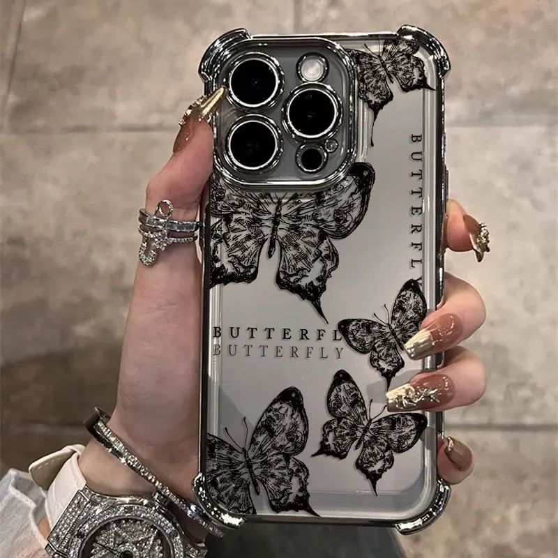 Funda chapada en color negro y morado con mariposa a la moda para Samsung S25 S24 S23 S22 S21 S20 FE Note20 Plus Ultra 4G 5G, funda anticaída