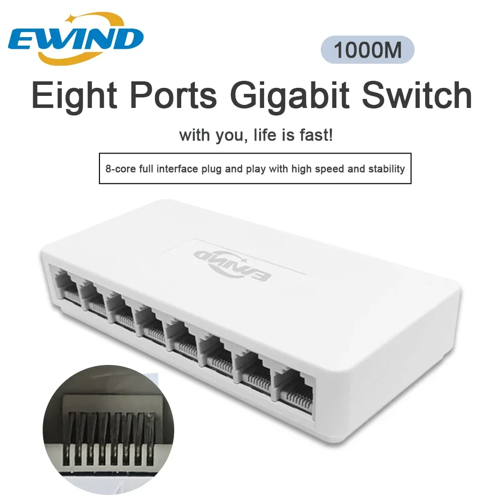 Interruptor Ethernet Gigabit RJ45 de 5/8 Mbps, Mini interruptores de red, divisor Ethernet rápido, MDI/MDIX, 1000 puertos - imagen 2