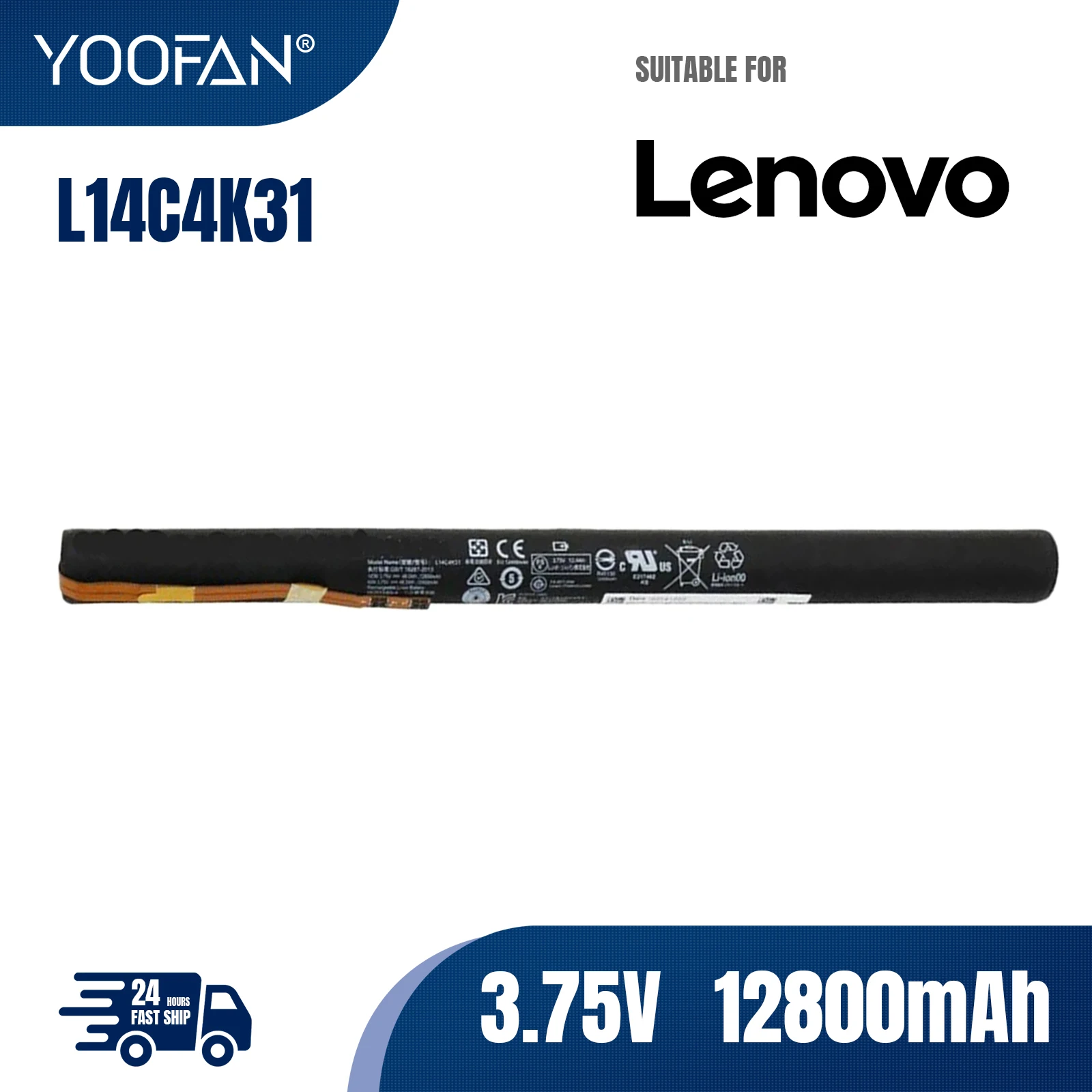 YOOFAN-batería Original L14C4K31 para portátil, 3,75 V, 48WH, 12800mAh, para Lenovo, Yoga, Tablet, 2-1371F Pro, 1371F, L14D4K31