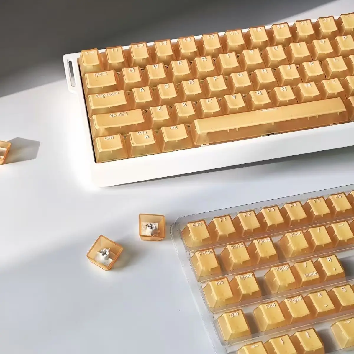 Teclas translúcidas de pudín de Jade dorado de 114 teclas, teclas transparentes PBT brillantes, perfil OEM para interruptores MX, teclado mecánico - imagen 3