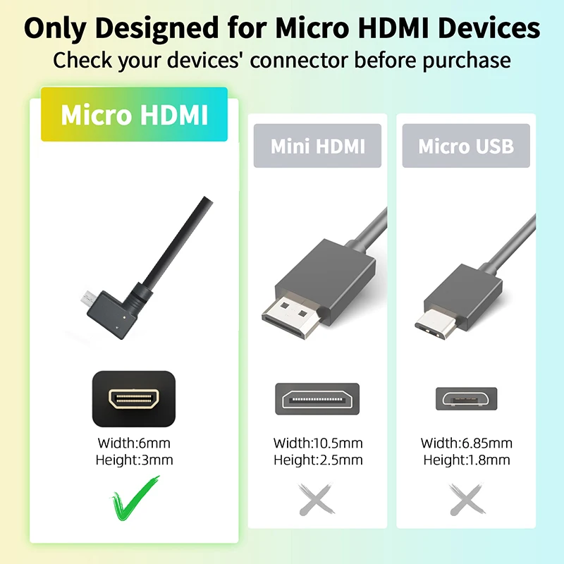 Cable Micro HDMI en ángulo 4K 60Hz HDMI a Micro HDMI Cable bidireccional con enchufe doble en ángulo Cable Micro HDMI 2,0 - imagen 3
