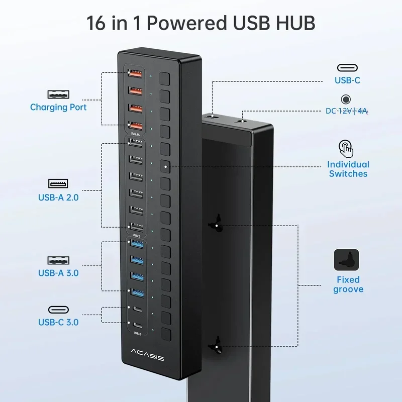 Acasis USB-C Splitter Extensor USB de 16 puertos para teclado, ratón, impresora, concentrador tipo C para Macbook Pro - imagen 2