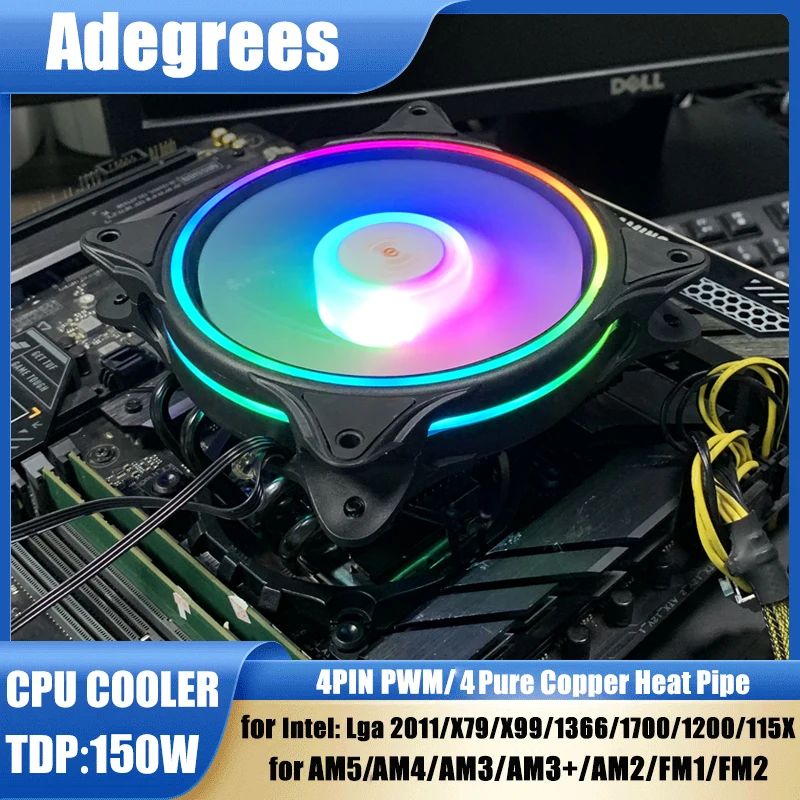 Enfriador de aire de CPU X99 con 4 heatpipes, ventilador de procesador de PC ARGB para Intel LGA 1150 1151 1156 1366 1700 1200 2011 AM4 AM5 - imagen 2