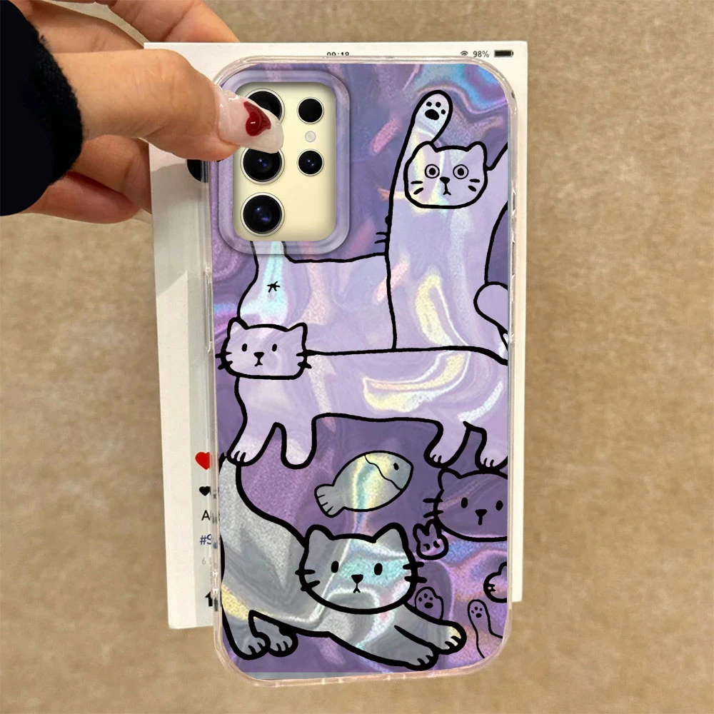 Funda de teléfono con textura de agua de pez gato línea púrpura para Samsung Galaxy S25 S24 S23 S22 S21 FE Plus Ultra S25 + funda de silicona TPU - imagen 3