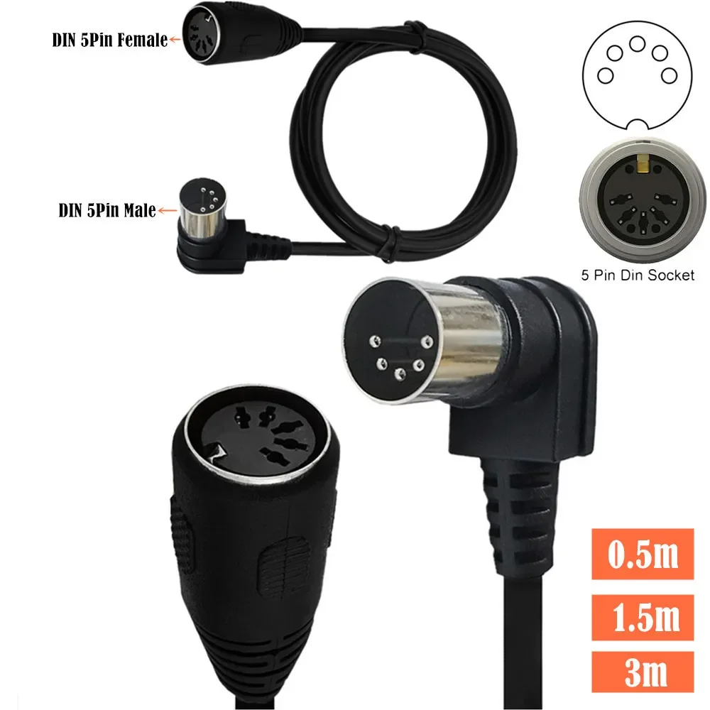 Cable adaptador MIDIAT de Audio DIN macho a hembra de 5 pines MIDI de 90 grados en ángulo recto para teclado MIDI Cable de extensión MIDI