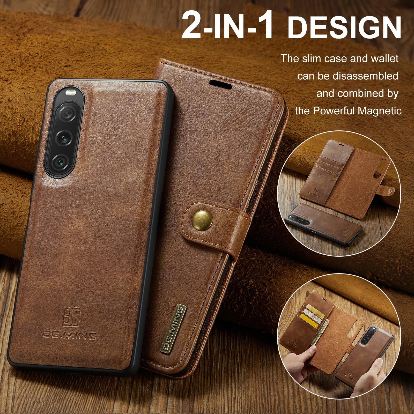 Funda magnética de cuero 2 en 1 para Sony Xperia 1V Xperia10V, billetera desmontable, monedero, bolsa de bolsillo, cubierta de negocios Retro - imagen 4